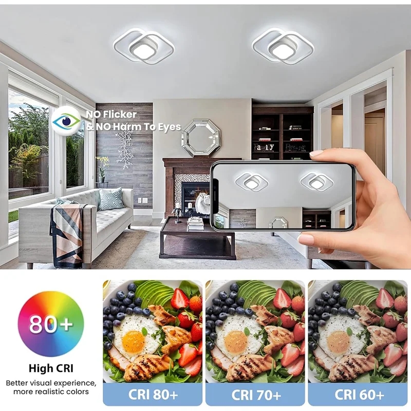 Square LED Ceiling Light 3 Color Temperature Adjustable for Entryway / Hallway / Closet / Balcony - Black