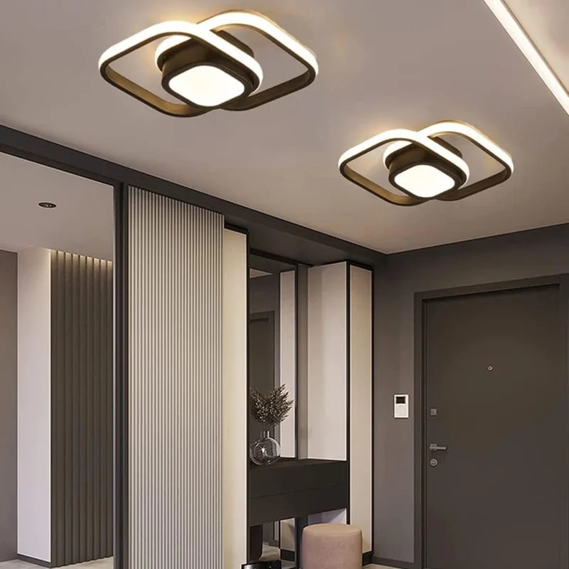 Square LED Ceiling Light 3 Color Temperature Adjustable for Entryway / Hallway / Closet / Balcony - Black