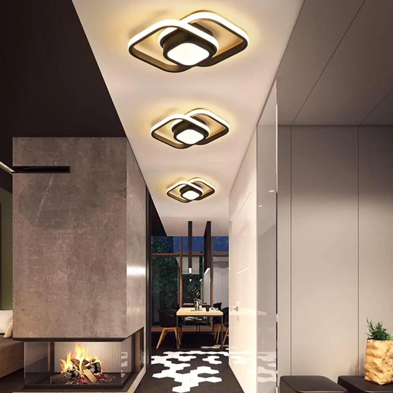 Square LED Ceiling Light 3 Color Temperature Adjustable for Entryway / Hallway / Closet / Balcony - Black