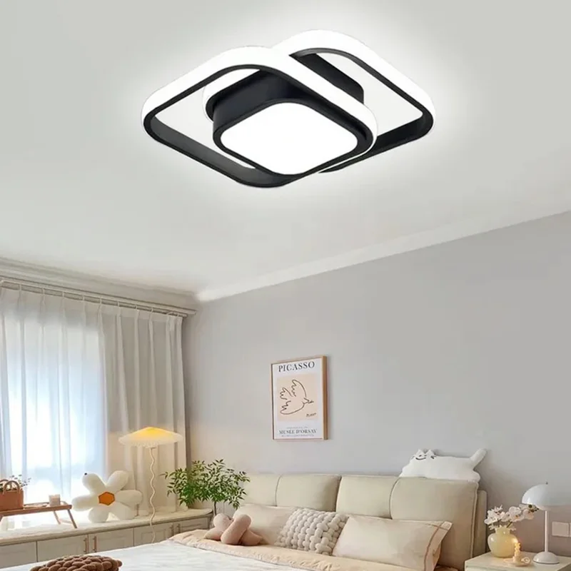 Square LED Ceiling Light 3 Color Temperature Adjustable for Entryway / Hallway / Closet / Balcony - Black