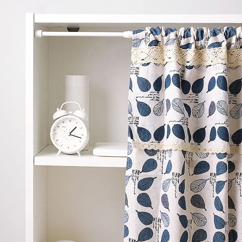 50-90CM Expandable Curtain Rod Tension Rod No Drill Wardrobe Clothes Hanger Rod with 2 Rod Holders
