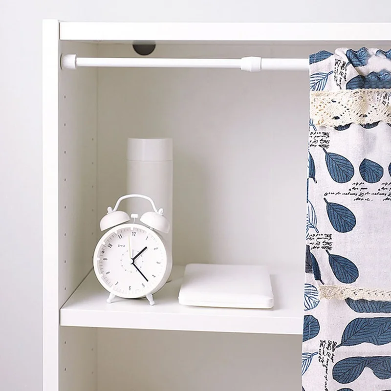 50-90CM Expandable Curtain Rod Tension Rod No Drill Wardrobe Clothes Hanger Rod with 2 Rod Holders