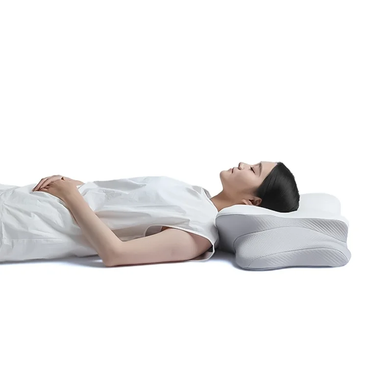 وسادة رغوة الذاكرة فائقة النعومة، وسادة تقويمية لدعم الرقبة والعنق للنائمين على الجانب - أبيض فضي