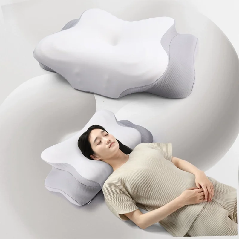 وسادة رغوة الذاكرة فائقة النعومة، وسادة تقويمية لدعم الرقبة والعنق للنائمين على الجانب - أبيض فضي