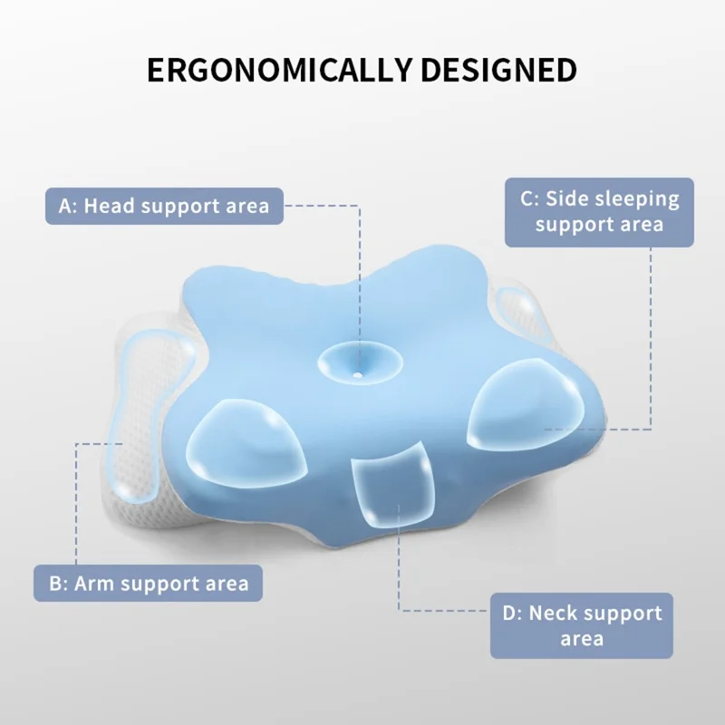 وسادة رغوة الذاكرة فائقة النعومة، وسادة تقويمية لدعم الرقبة والعنق للنائمين على الجانب - أبيض فضي