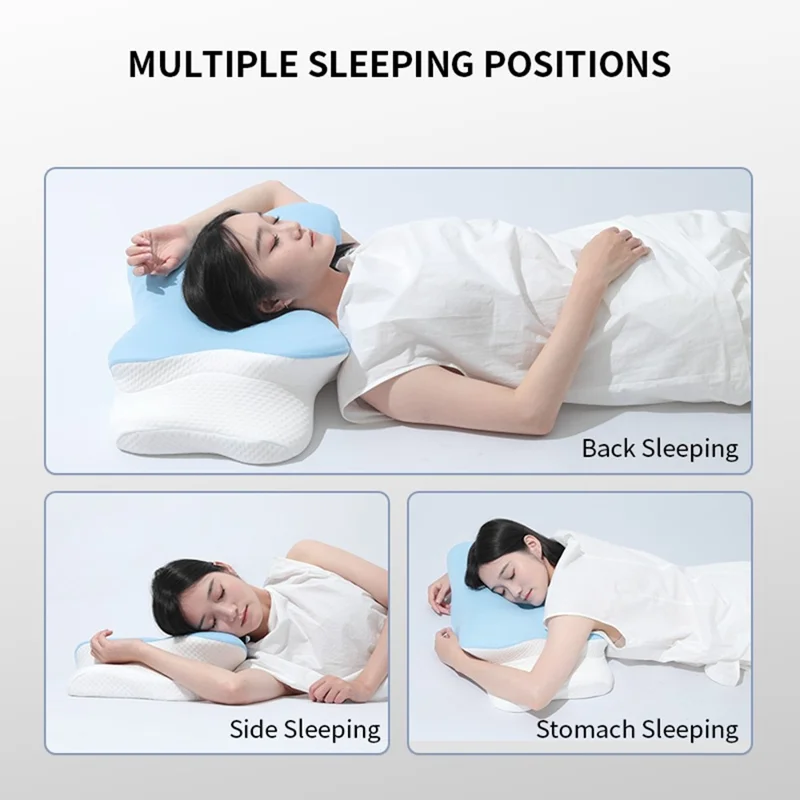 وسادة رغوة الذاكرة فائقة النعومة، وسادة تقويمية لدعم الرقبة والعنق للنائمين على الجانب - أبيض فضي