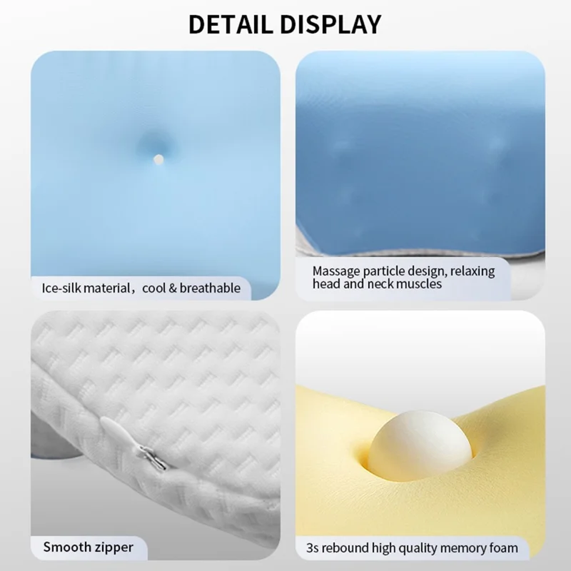 وسادة رغوة الذاكرة فائقة النعومة، وسادة تقويمية لدعم الرقبة والعنق للنائمين على الجانب - أبيض فضي