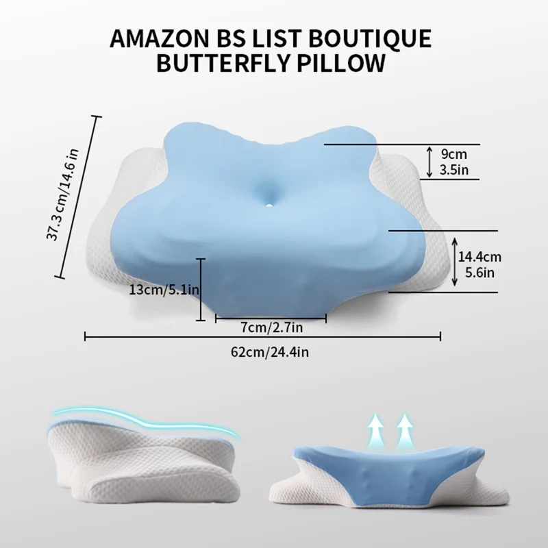 وسادة رغوة الذاكرة فائقة النعومة، وسادة تقويمية لدعم الرقبة والعنق للنائمين على الجانب - أبيض فضي