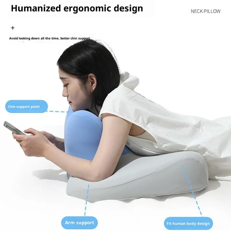 وسادة رغوة الذاكرة للنوم بوضعية الاستلقاء على البطن وللألعاب متعددة الوظائف ووسادة دعم للرقبة - أزرق سماوي