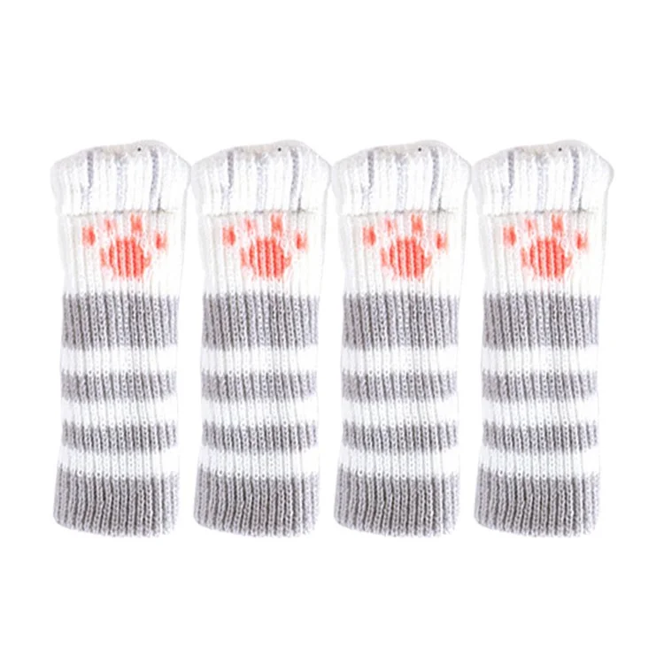 4PCS Cute Cat Claw Pattern Chair Leg Floor Protectors Covers Furniture Feet Pads Table Leg Protectors Caps to Prevent Scratch and Noise - Grey Stripe