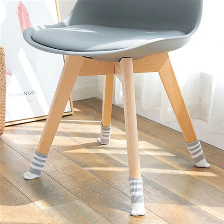 4PCS Cute Cat Claw Pattern Chair Leg Floor Protectors Covers Furniture Feet Pads Table Leg Protectors Caps to Prevent Scratch and Noise - Grey Stripe
