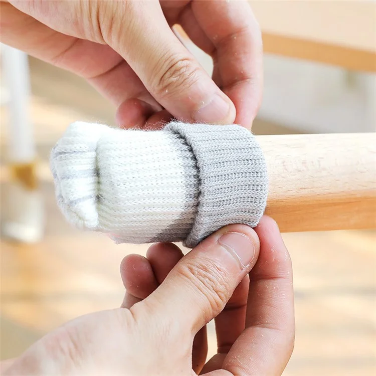 4PCS Cute Cat Claw Pattern Chair Leg Floor Protectors Covers Furniture Feet Pads Table Leg Protectors Caps to Prevent Scratch and Noise - Grey Stripe