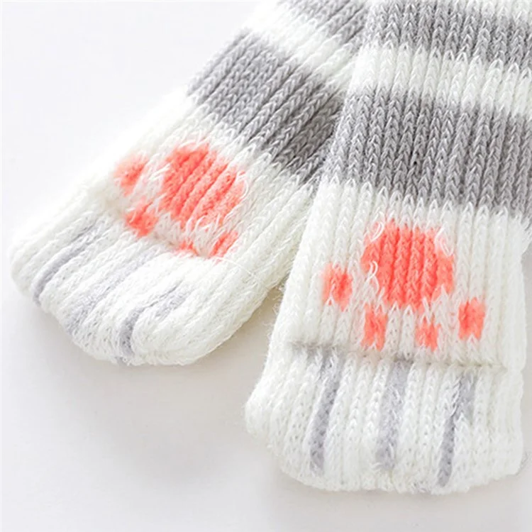 4PCS Cute Cat Claw Pattern Chair Leg Floor Protectors Covers Furniture Feet Pads Table Leg Protectors Caps to Prevent Scratch and Noise - Grey Stripe