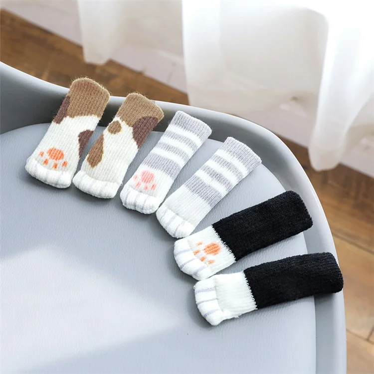 4PCS Cute Cat Claw Pattern Chair Leg Floor Protectors Covers Furniture Feet Pads Table Leg Protectors Caps to Prevent Scratch and Noise - Grey Stripe