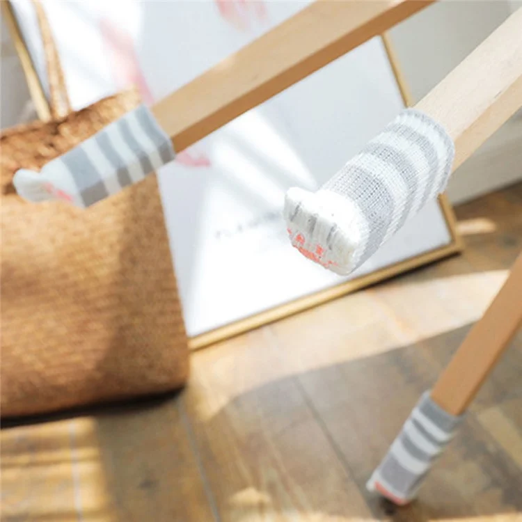 4PCS Cute Cat Claw Pattern Chair Leg Floor Protectors Covers Furniture Feet Pads Table Leg Protectors Caps to Prevent Scratch and Noise - Yellow Stripe