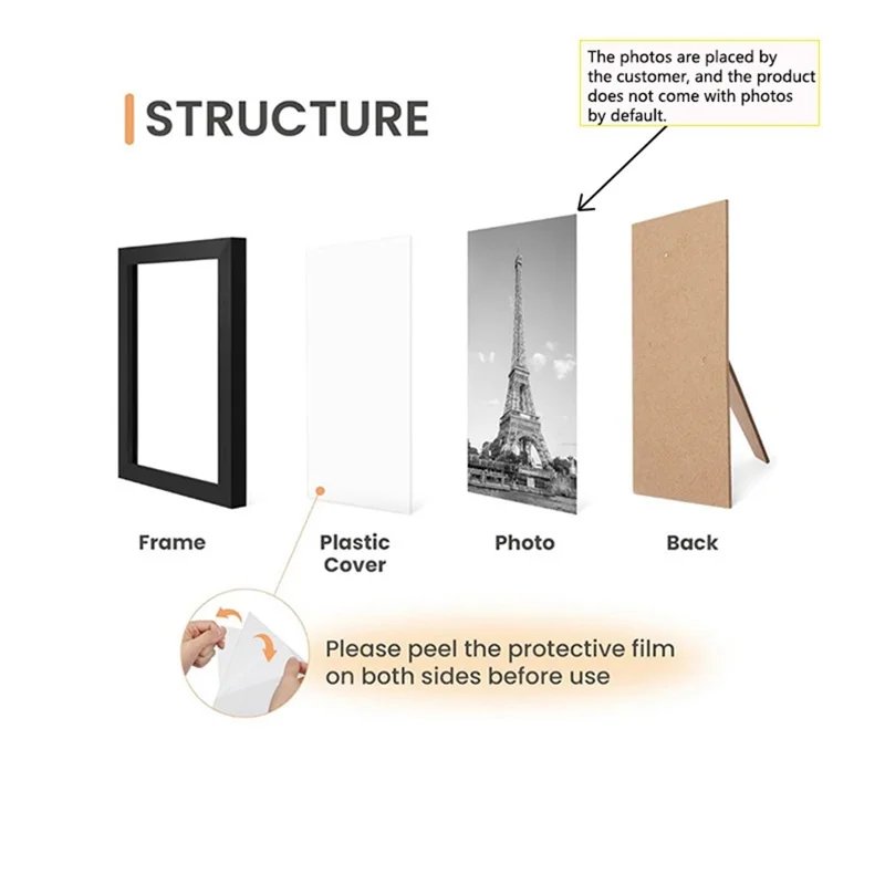 A4 Tabletop Display Photo Frame Wall Hanging Wooden Picture Frame for Living Room Bedroom (without Card Paper) - Wood Color