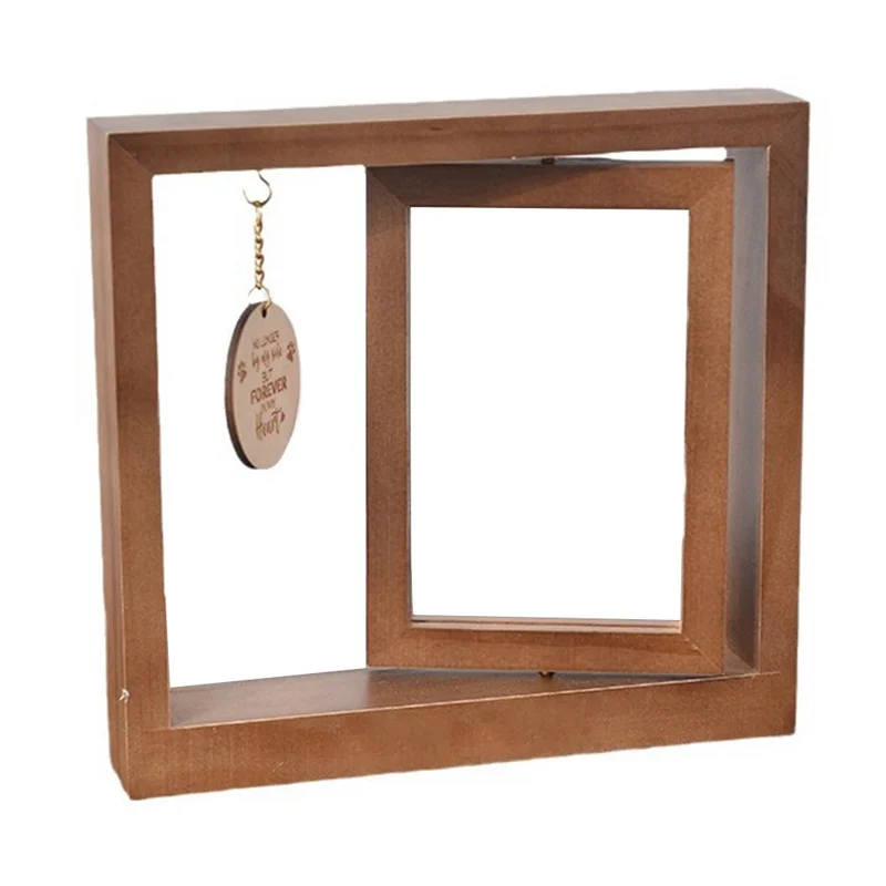 Double Sided Rotating Wooden Photo Frame Desktop Decor Pet Memorial Picture Display Stand, 23 x 21cm
