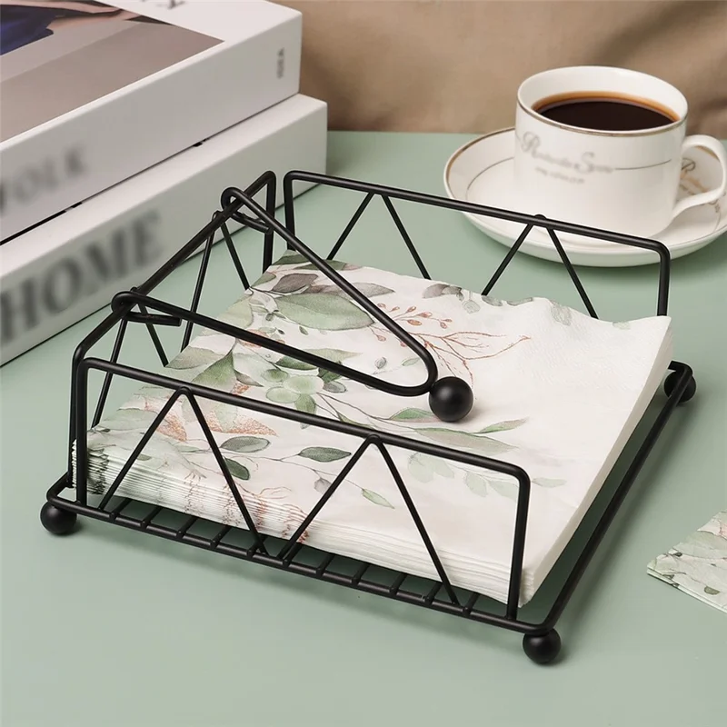 Iron Tissue Storage Holder Square Diamond Napkin Stand for Cafe Hotel Restaurant - Black