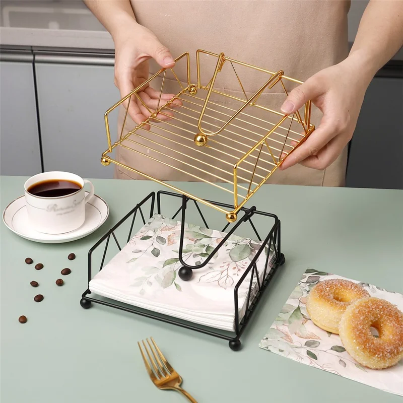Iron Tissue Storage Holder Square Diamond Napkin Stand for Cafe Hotel Restaurant - Black