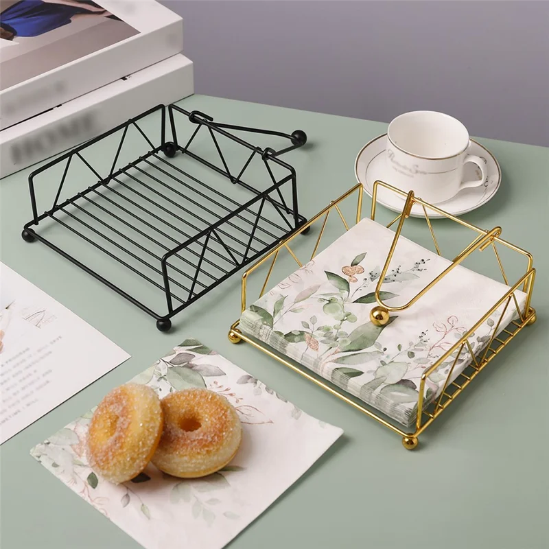 Iron Tissue Storage Holder Square Diamond Napkin Stand for Cafe Hotel Restaurant - Black
