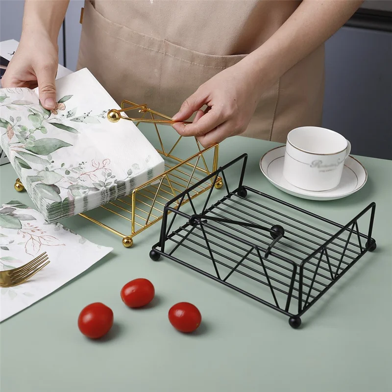 Iron Tissue Storage Holder Square Diamond Napkin Stand for Cafe Hotel Restaurant - Black