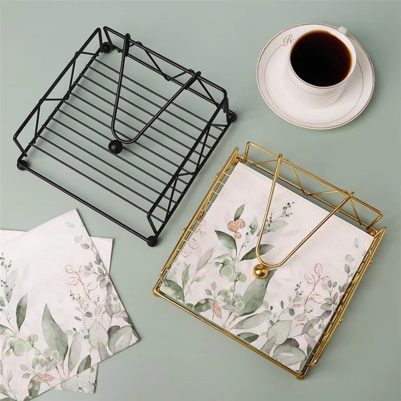 Iron Tissue Storage Holder Square Diamond Napkin Stand for Cafe Hotel Restaurant - Black