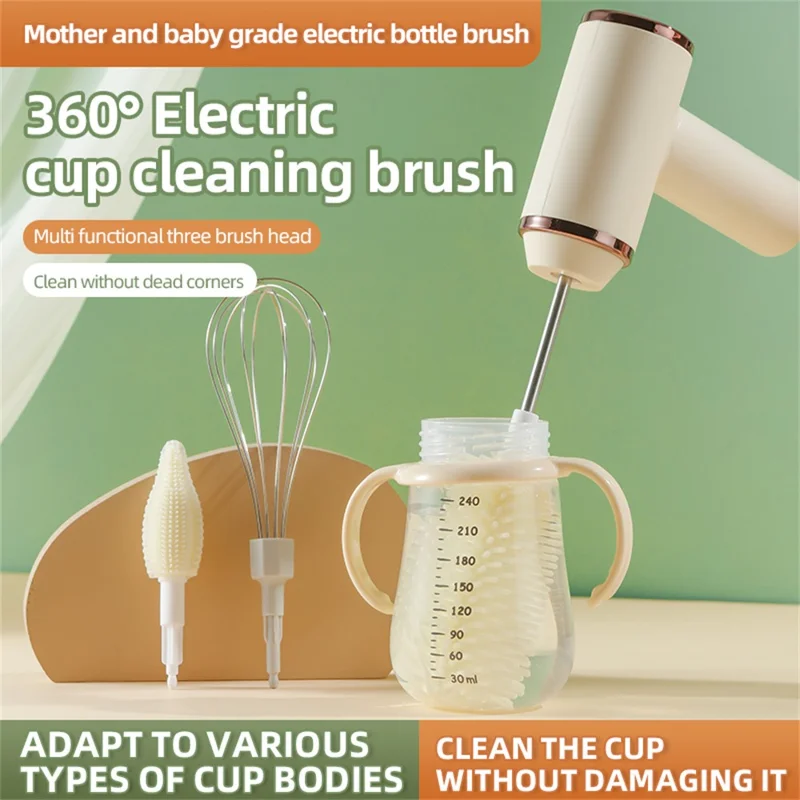 Electric Bottle Brush Whisk Cleaner Multi-Function Cream Beater for Baby Bottles / Thermos / Whipping Cream - Black