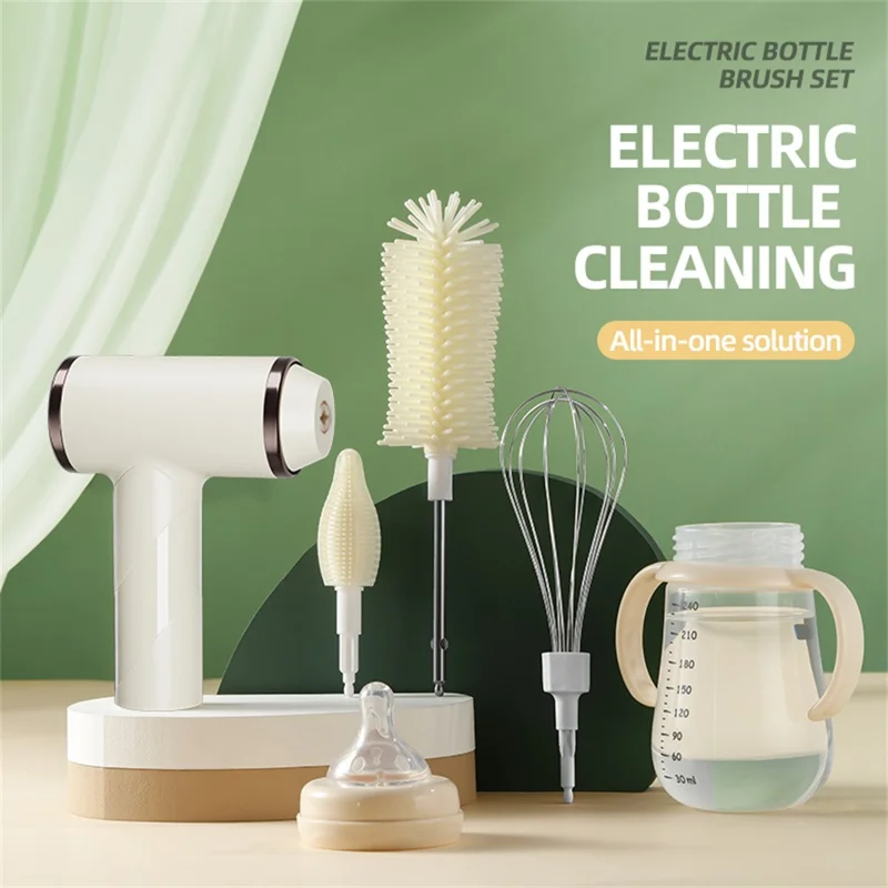 Electric Bottle Brush Whisk Cleaner Multi-Function Cream Beater for Baby Bottles / Thermos / Whipping Cream - Black