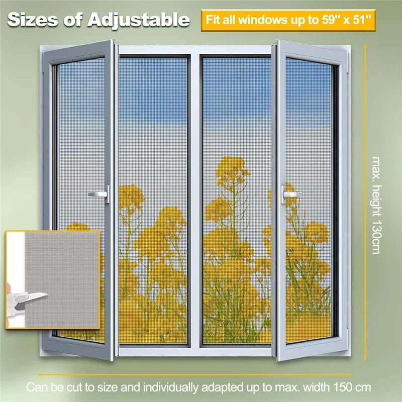 130 x 150cm Breathable Magnetic Window Mesh Screen Trimmable Insect Protection Net