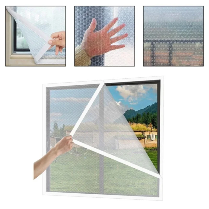 160 x 220 cm Isoleringsfilm til vinterdørvindue, selvklæbende vindbeskyttelses- og varmebevarelsesfilm - Hvid