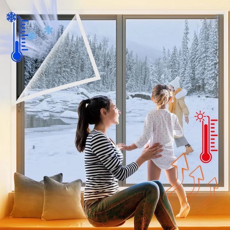 160 x 220 cm Isoleringsfilm til vinterdørvindue, selvklæbende vindbeskyttelses- og varmebevarelsesfilm - Hvid