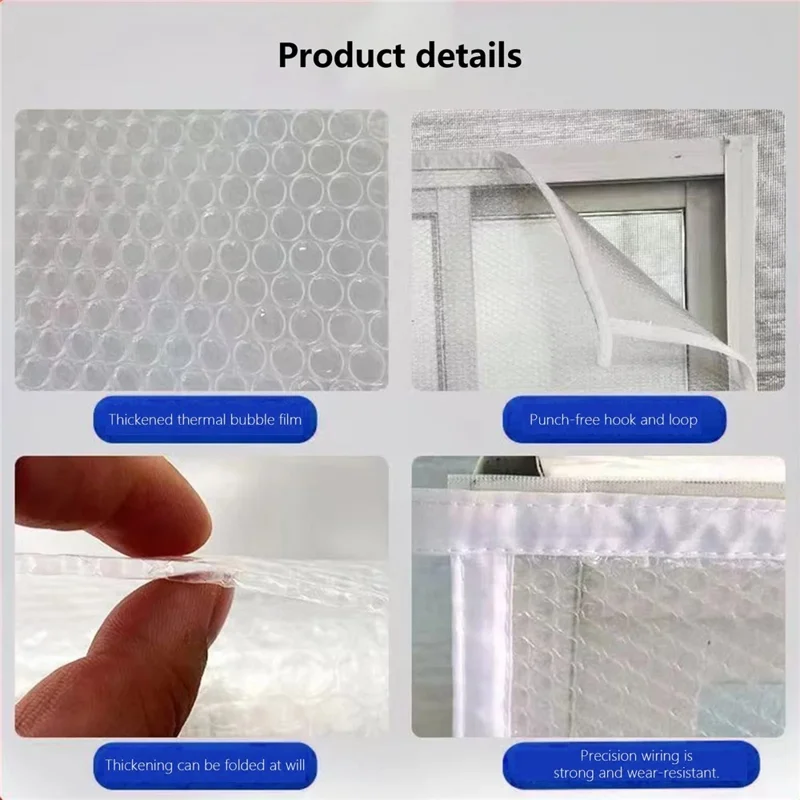 160 x 220 cm Isoleringsfilm til vinterdørvindue, selvklæbende vindbeskyttelses- og varmebevarelsesfilm - Hvid