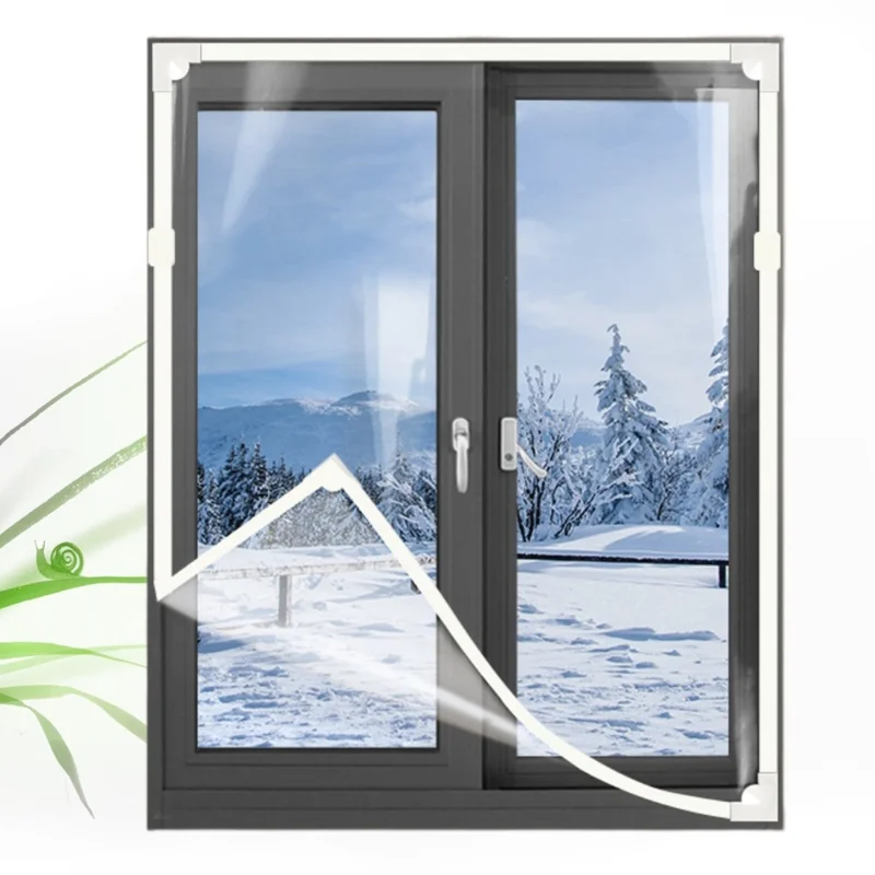 ستارة عازلة حرارية مغناطيسية مقاس 150 × 180 سم للنوافذ، شفافة وواقية من الرياح، من فيلم PVC - فيلم شفاف + إطار أبيض