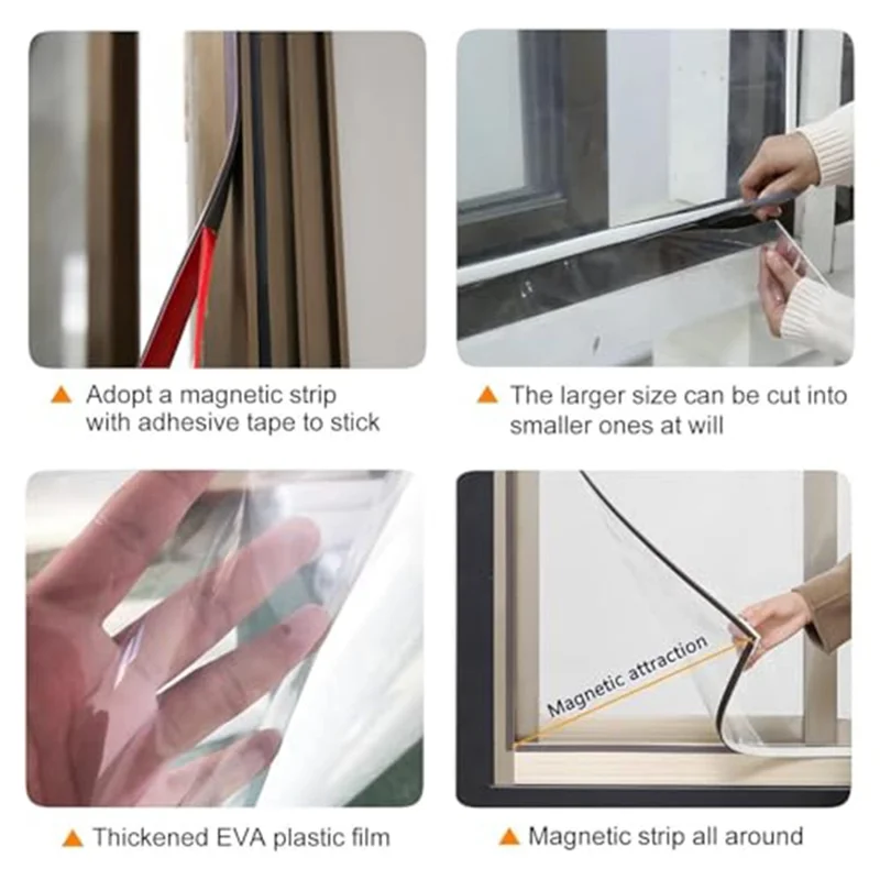 ستارة عازلة حرارية مغناطيسية مقاس 150 × 180 سم للنوافذ، شفافة وواقية من الرياح، من فيلم PVC - فيلم شفاف + إطار أبيض