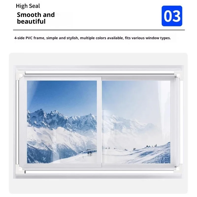 ستارة عازلة حرارية مغناطيسية مقاس 150 × 180 سم للنوافذ، شفافة وواقية من الرياح، من فيلم PVC - فيلم شفاف + إطار أبيض