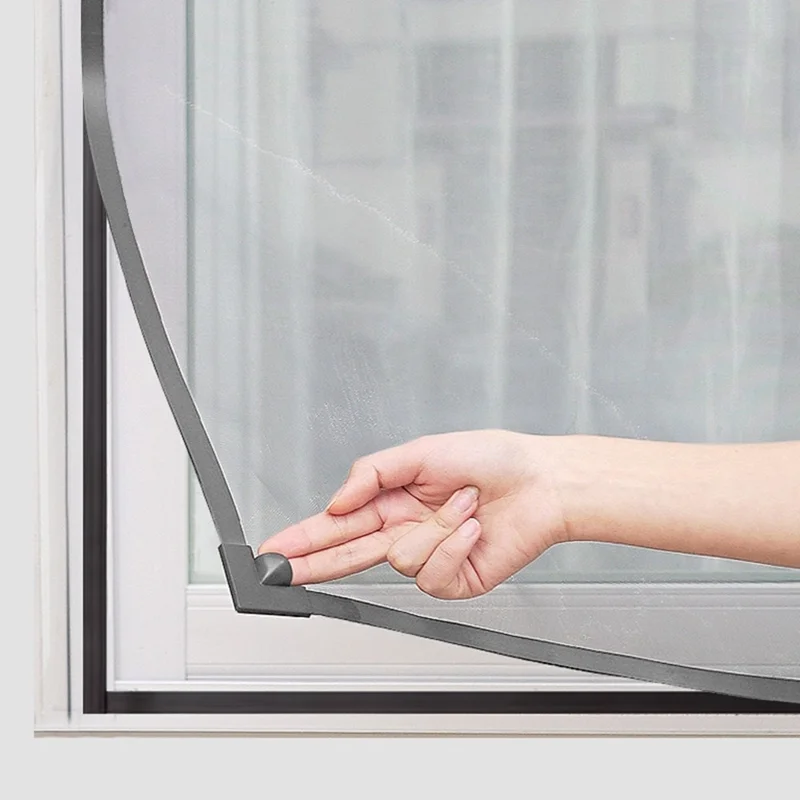 Tenda a rete magnetica per finestra 80 x 120 cm, barriera per insetti per cucina e soggiorno - Cornice grigia + Rete grigia