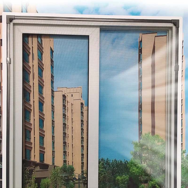 Tela de Malha Magnética para Janela de 100 x 100 cm, Barreira de Insetos para Cozinha e Sala de Estar - Moldura Cinza + Malha Cinza