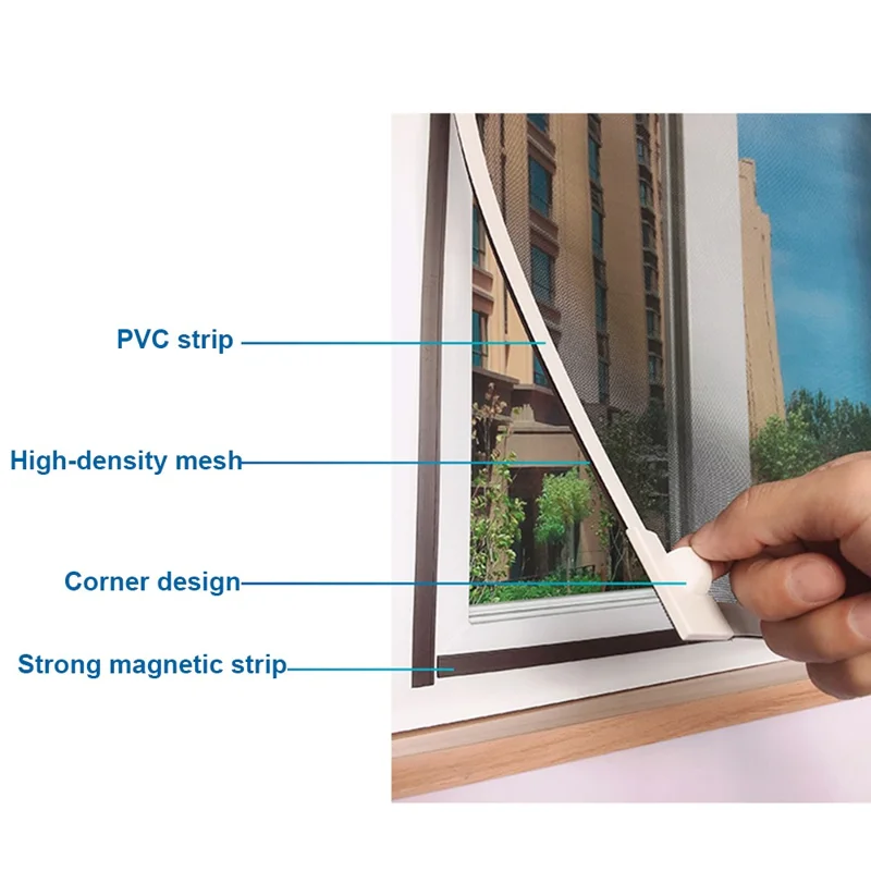 140 x 160 cm Magnetisches Fenster-Bildschirm-Mesh Insektenschutz-Vorhang für Küche und Wohnzimmer - Grauer Rahmen + Graues Mesh