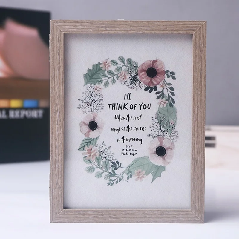 7 Inch DIY 3D Photo Frame with Raffia Grass Picture Display Stand Tabletop Decoration Memorable Gift - Light Grey