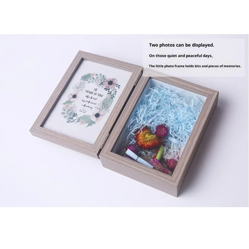 7 Inch DIY 3D Photo Frame with Raffia Grass Picture Display Stand Tabletop Decoration Memorable Gift - Light Grey