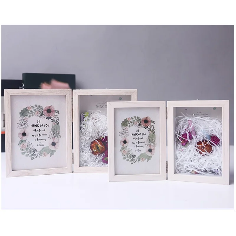 7 Inch DIY 3D Photo Frame with Raffia Grass Picture Display Stand Tabletop Decoration Memorable Gift - Light Grey