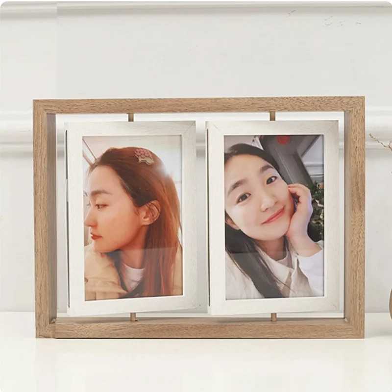 6 Inch Double Sided Rotating Picture Frame for Wedding Anniversary Square Dual Display Photo Stand - Deep Color