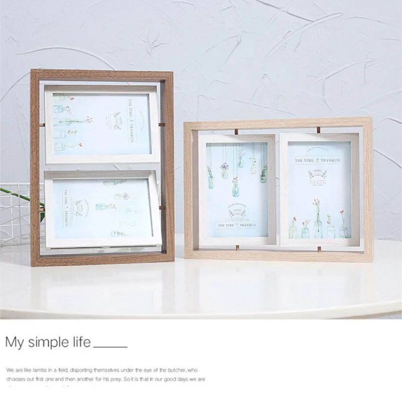 6 Inch Double Sided Rotating Picture Frame for Wedding Anniversary Square Dual Display Photo Stand - Deep Color