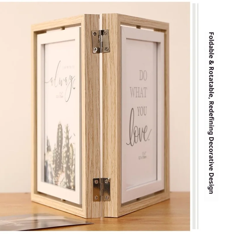 5 Inch Double Picture Frame MDF Vertical Hinged Photo Frame Desktop Tabletop Stand - Wood Color