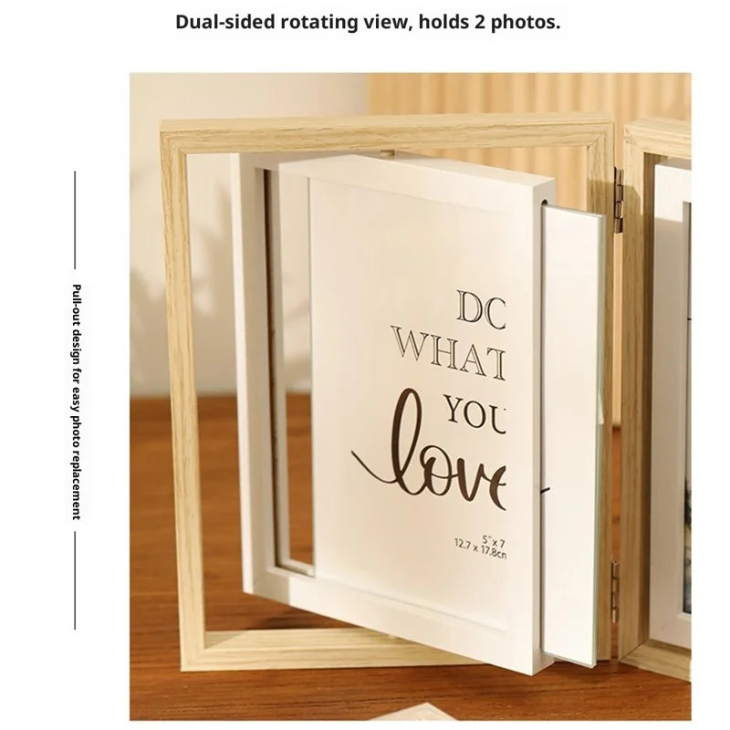 7 Inch Double Picture Frame MDF Vertical Hinged Photo Frame Desktop Tabletop Stand - Wood Color
