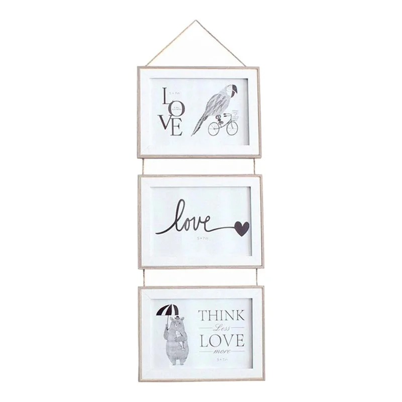 6 Inch 3 in 1 Modern Wall Hanging Decorative Photo Frame Set Wooden Picture Display Frame - Coffee
