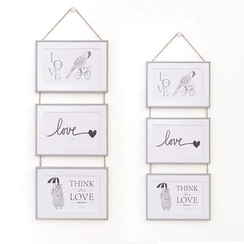 6 Inch 3 in 1 Modern Wall Hanging Decorative Photo Frame Set Wooden Picture Display Frame - Coffee
