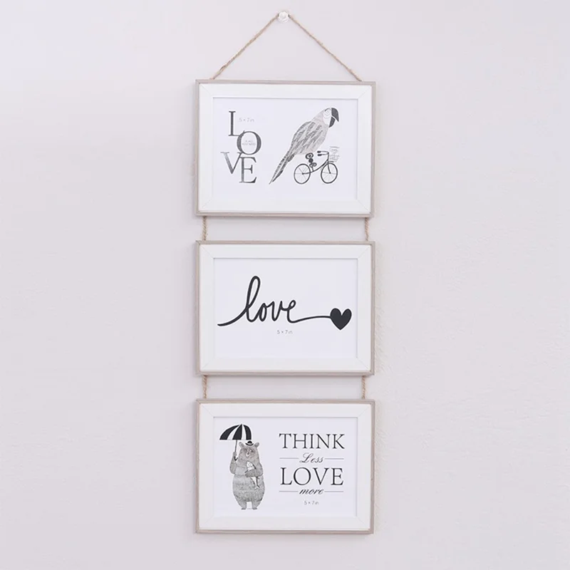 7 Inch 3 in 1 Modern Wall Hanging Decorative Photo Frame Set Wooden Picture Display Frame - Coffee