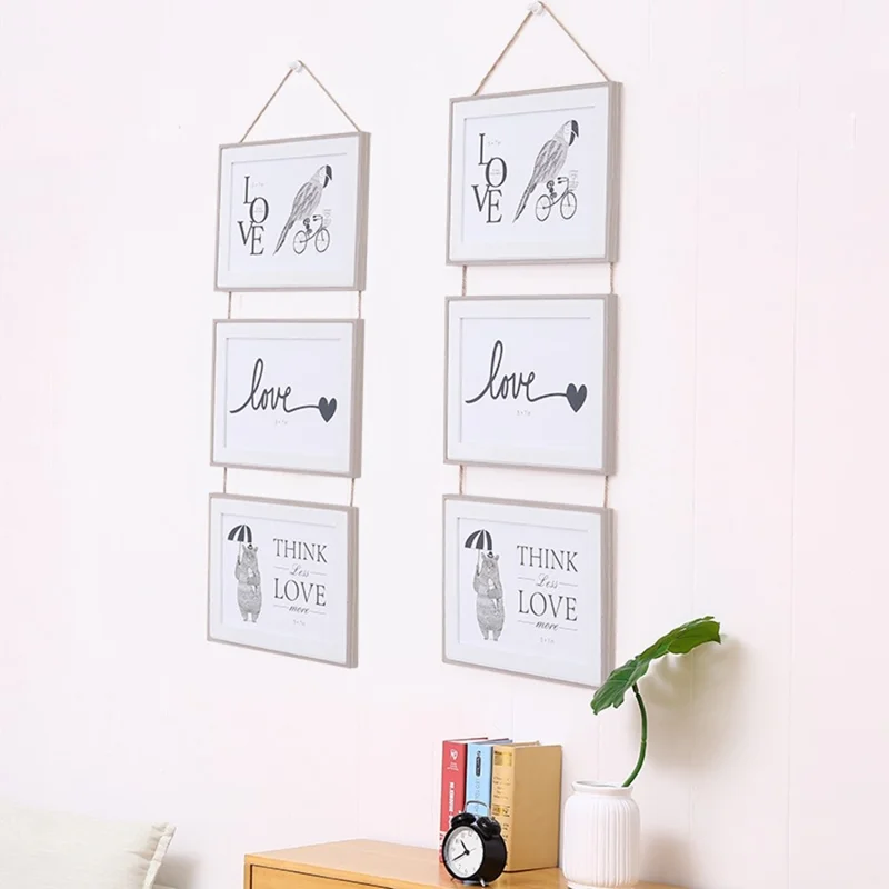 7 Inch 3 in 1 Modern Wall Hanging Decorative Photo Frame Set Wooden Picture Display Frame - Coffee