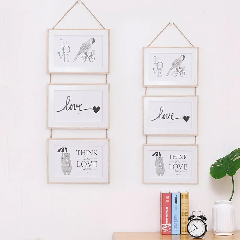 7 Inch 3 in 1 Modern Wall Hanging Decorative Photo Frame Set Wooden Picture Display Frame - Coffee